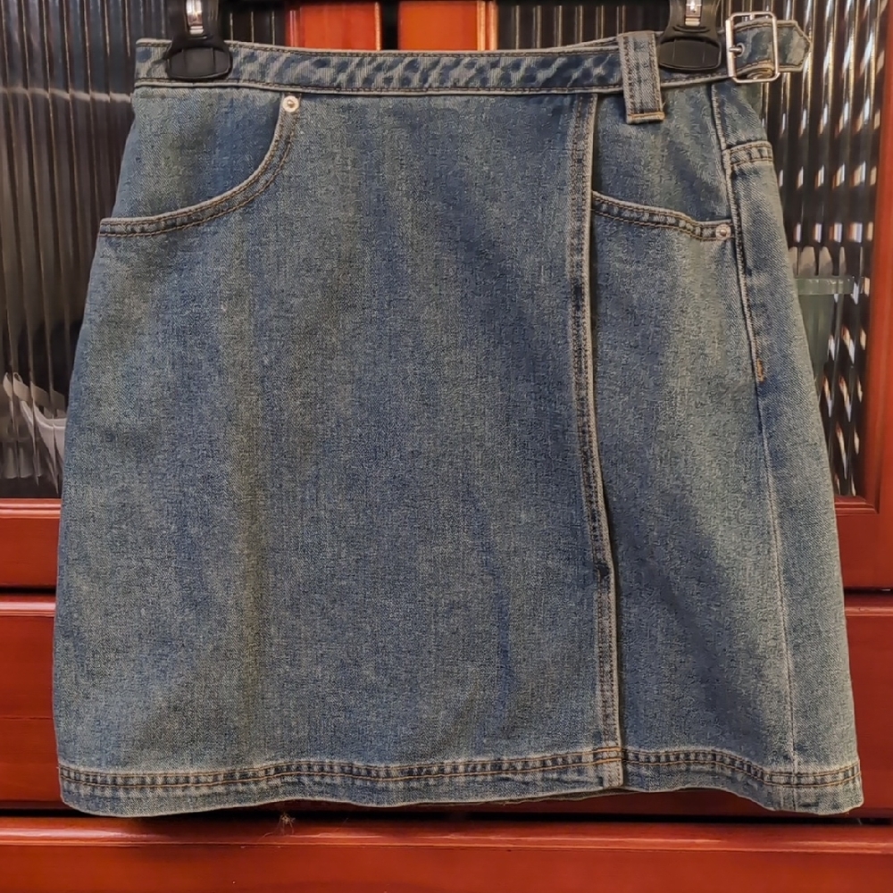 BDG Blue Denim Mini Skirt with Buckle Detail